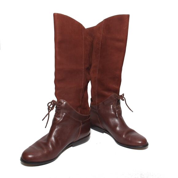 Vintage Scruples Suede & Leather Lace Front Boots Size 7D Low heel Brown - Picture 1 of 12